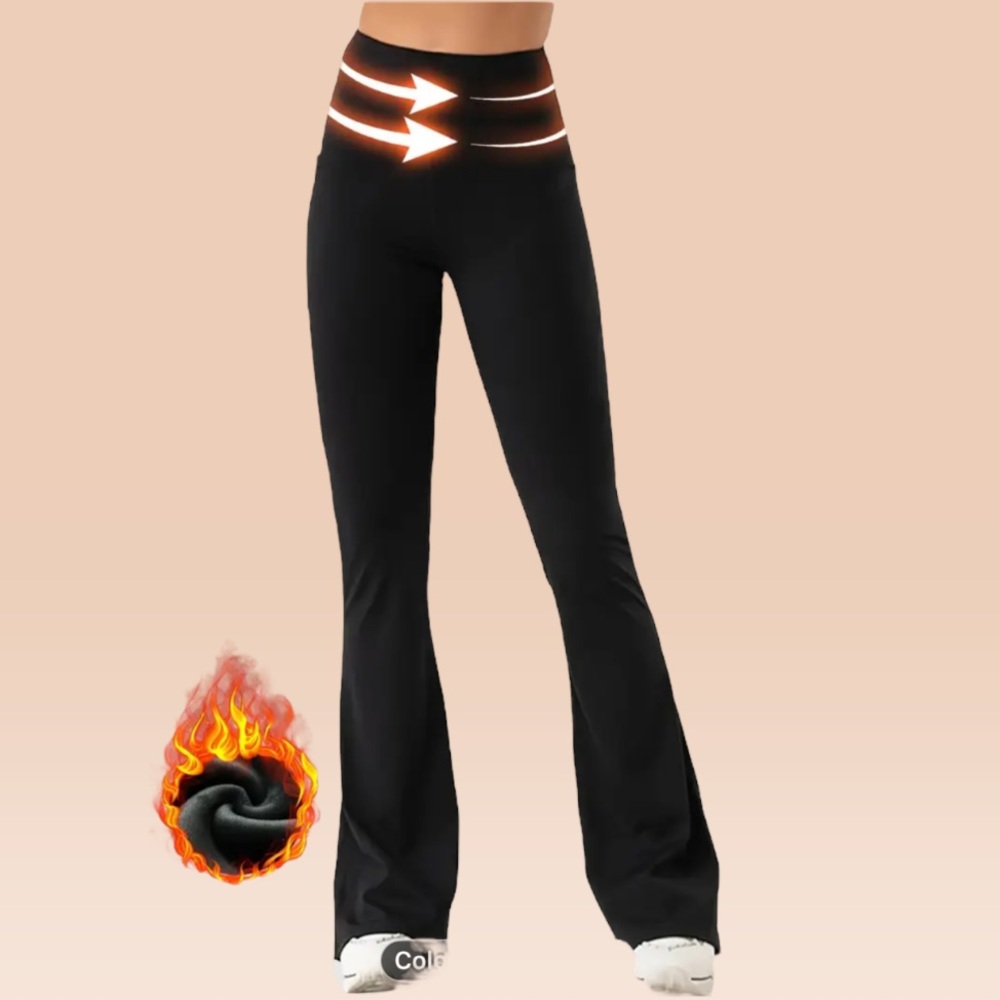 Women's Lined High Waisted Thick Flared Yoga Pants with Pockets